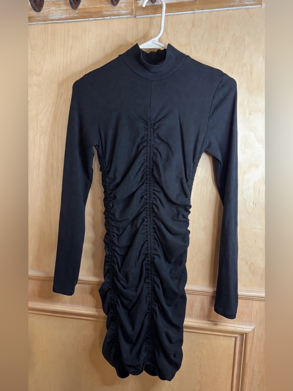 Zara Black Ruched High-Neck Long Sleeve Dress